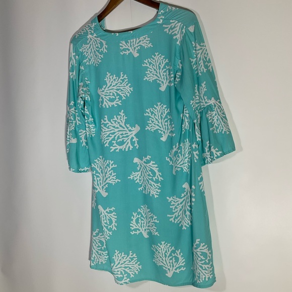 Escapada Swim Cover-Up Turquoise Blue White Coral Pattern Long Sleeve Size Med - Picture 15 of 16